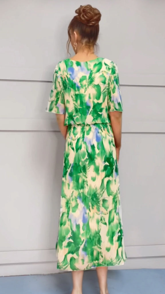 A2965 Veneda Green Print Loose Top Dress