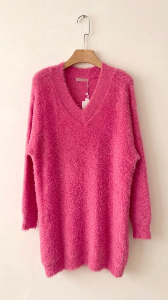 A3248 Fluffy Pink Sweater Dress