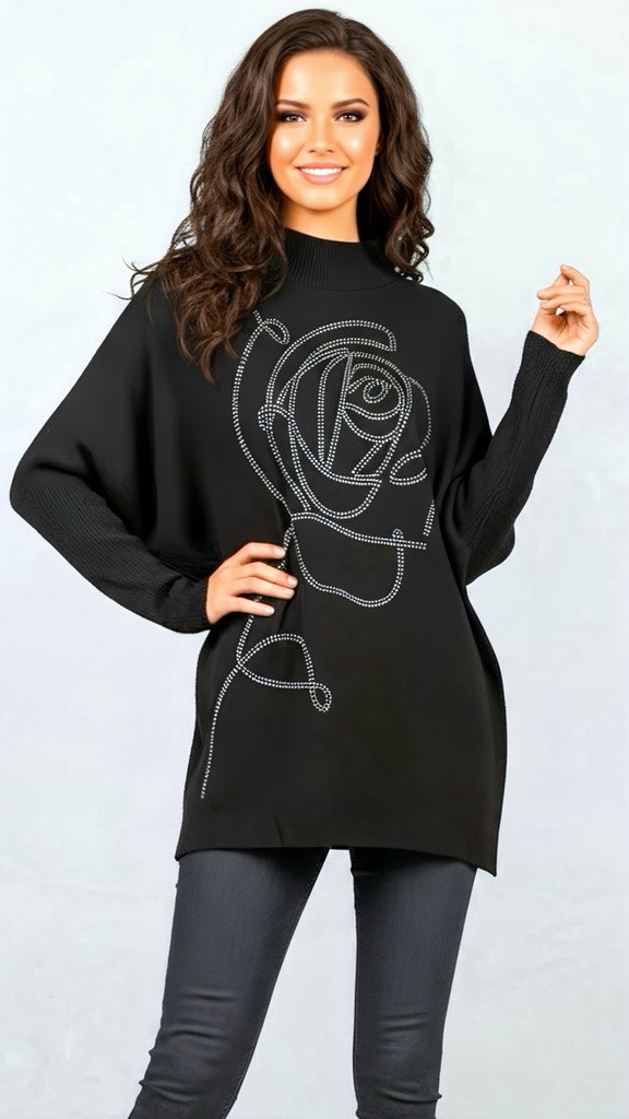 A2667 Black Rhinestone Tunic Knit