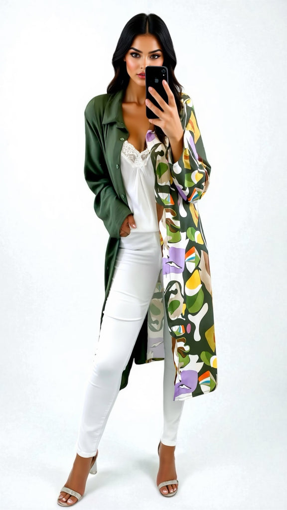 A2487 Green Multi Oversized Shirt