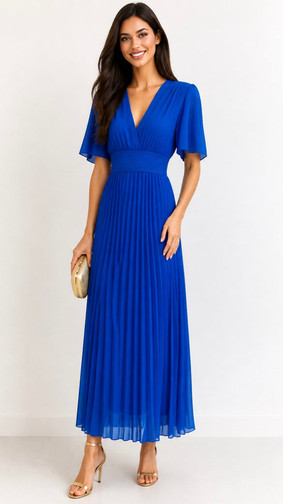 A3256 Royal Floaty Sleeve Pleat Dress