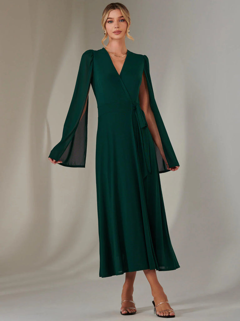 5-A2181 Amira Cape Sleeve Wrap Dress