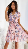 5-A0861 Pink Floral Flounce Dress