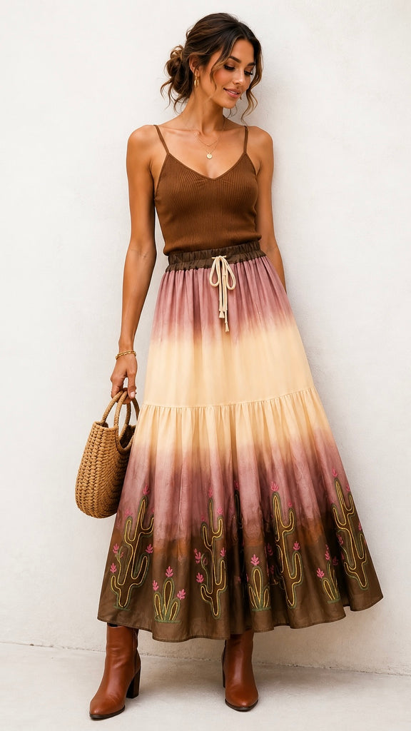 A3163 Tie Dye Effect Cotton Skirt