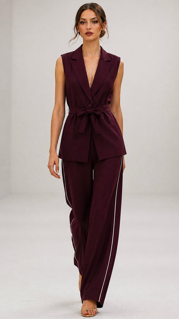 A3166 Plum Waistcoat & Trouser Set