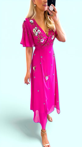 A1616 Pink Embellished Flare Dress
