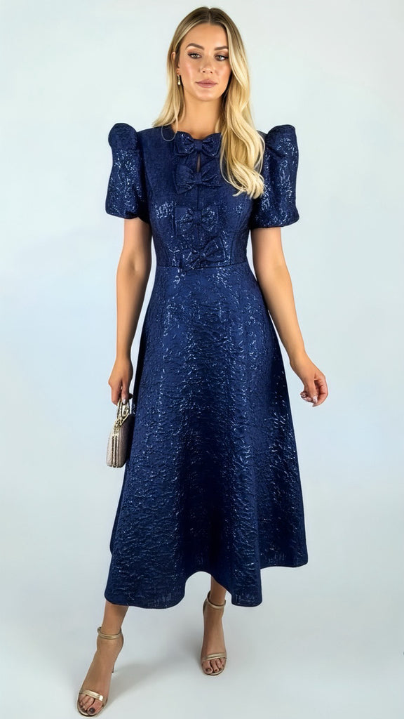 A2675 Emmy Navy Brocade Flare Dress