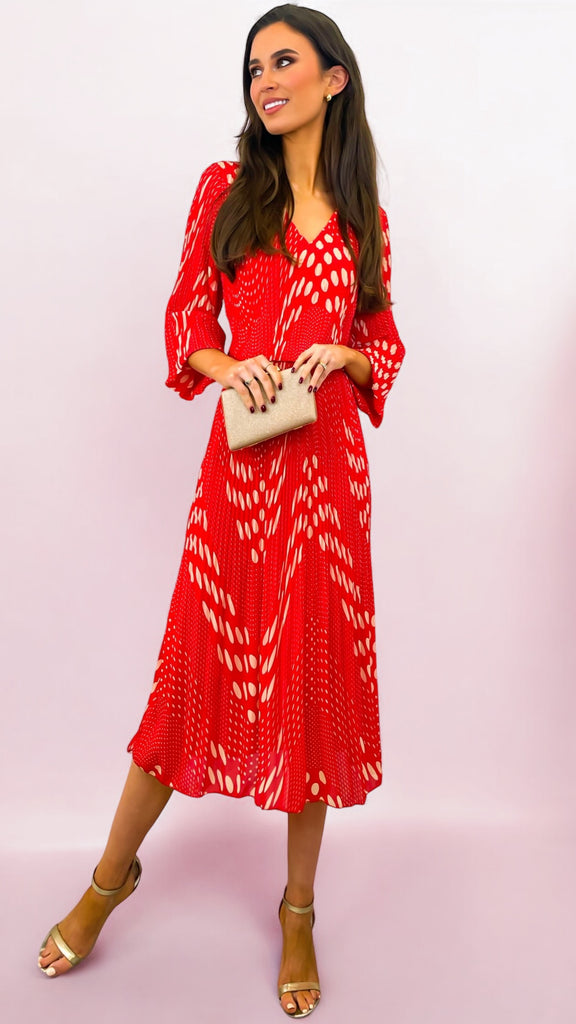 A1978 Red Dotty Sleeved Loose Top Dress