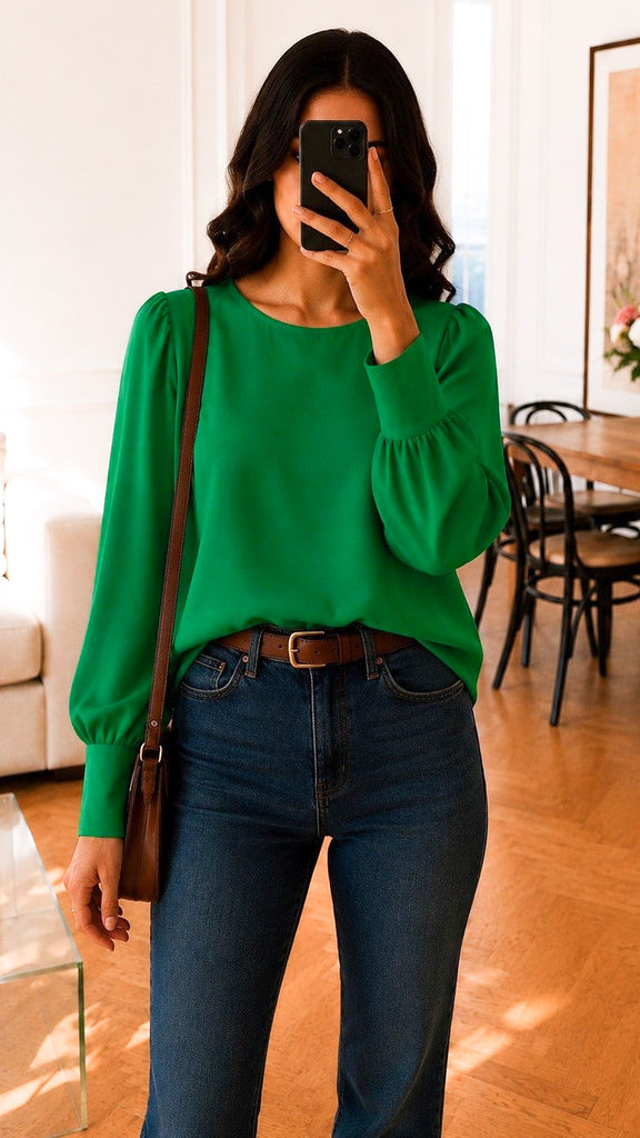 A3187 Green Button Back Top
