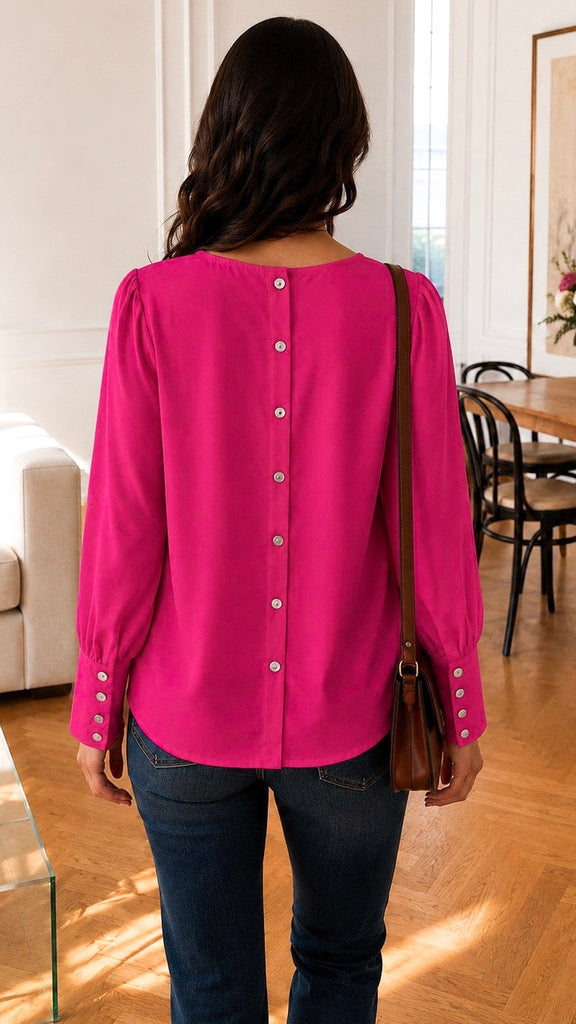 A3188 Pink Button Back Top