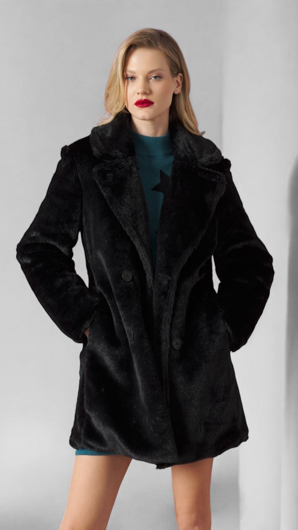 Lee Soft Faux Fur Coat Black