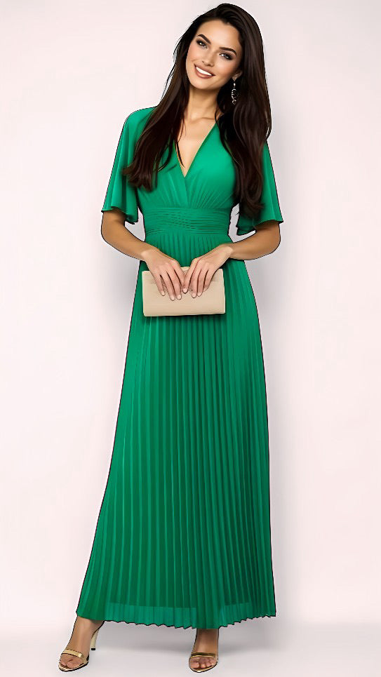 A2861 Green Floaty Sleeve Pleat Dress