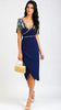A2831 Navy Embellished Wrap Skirt Dress