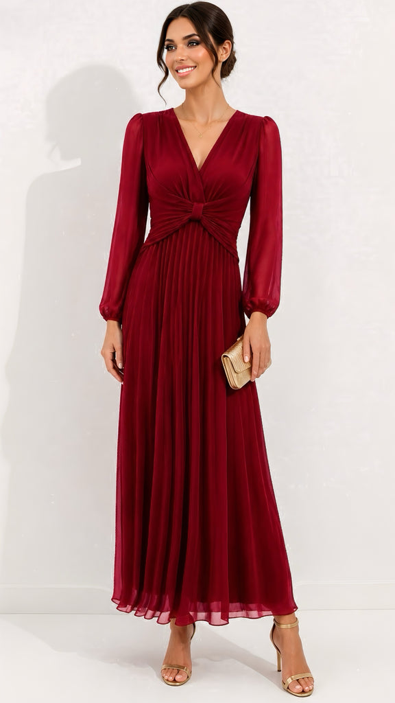 A3259 Valentina Burgundy Corset Pleat Dress