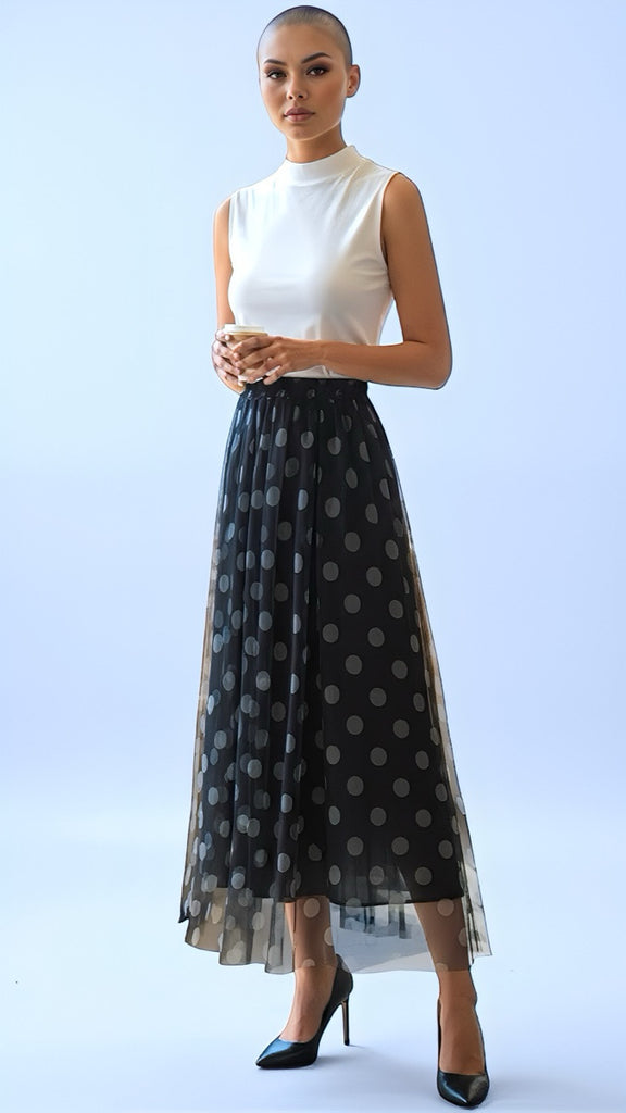 A2625 Black Polka Dot Tulle Skirt