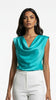A3002 Turquoise Cowl Sateen Top