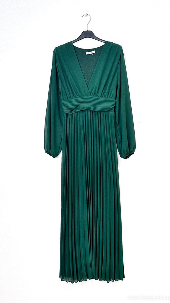 A3252 Chelle Green Pleated Dress