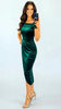 A2725 Green Bardot Velvet Drape Dress