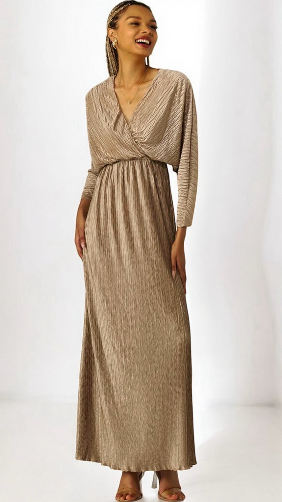 4-A2001 Patsy Bronze Crinkle Maxi Dress