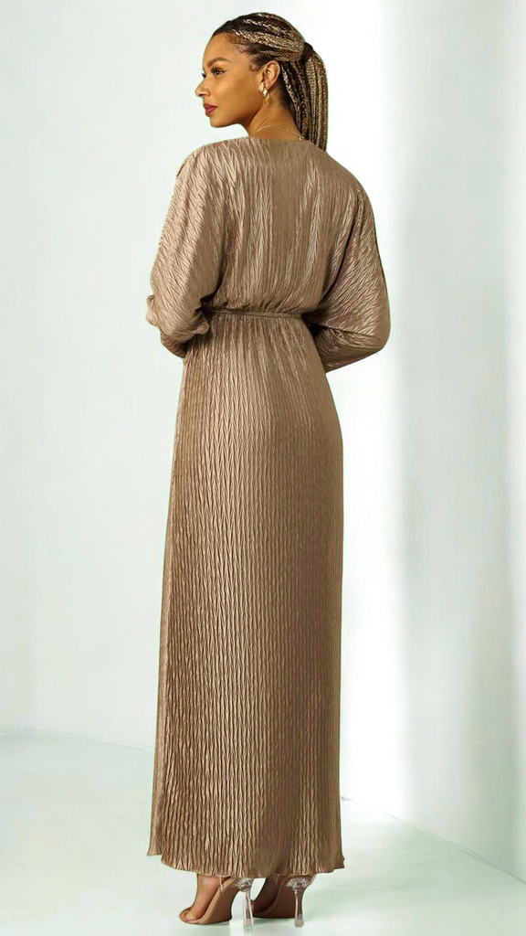 4-A2001 Patsy Bronze Crinkle Maxi Dress