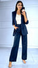 A2589 Navy Rouched Sleeve Blazer