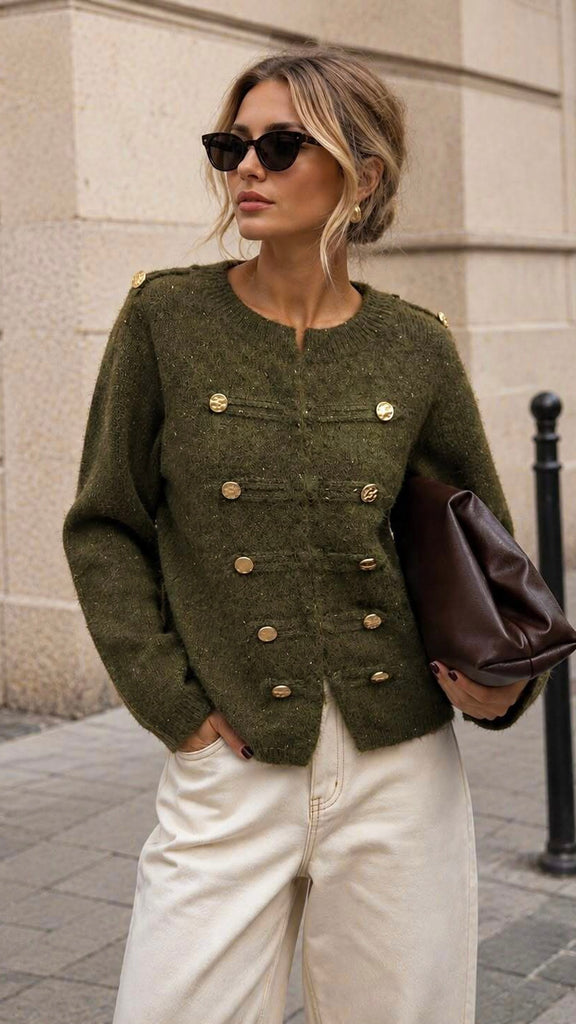 A3277 Khaki Gold Fleck Knit Cardi
