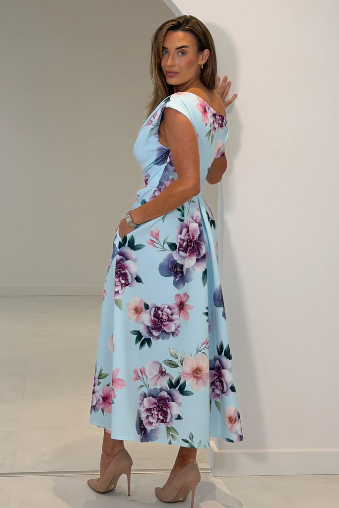 A3145 Maxime Blue Floral Asymmetric Dress