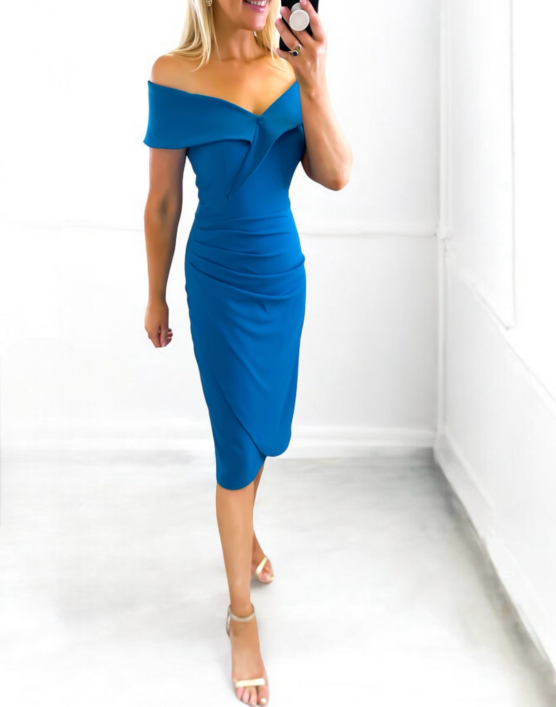 1-4-A1805 Fenella Teal Drape Skirt Dress