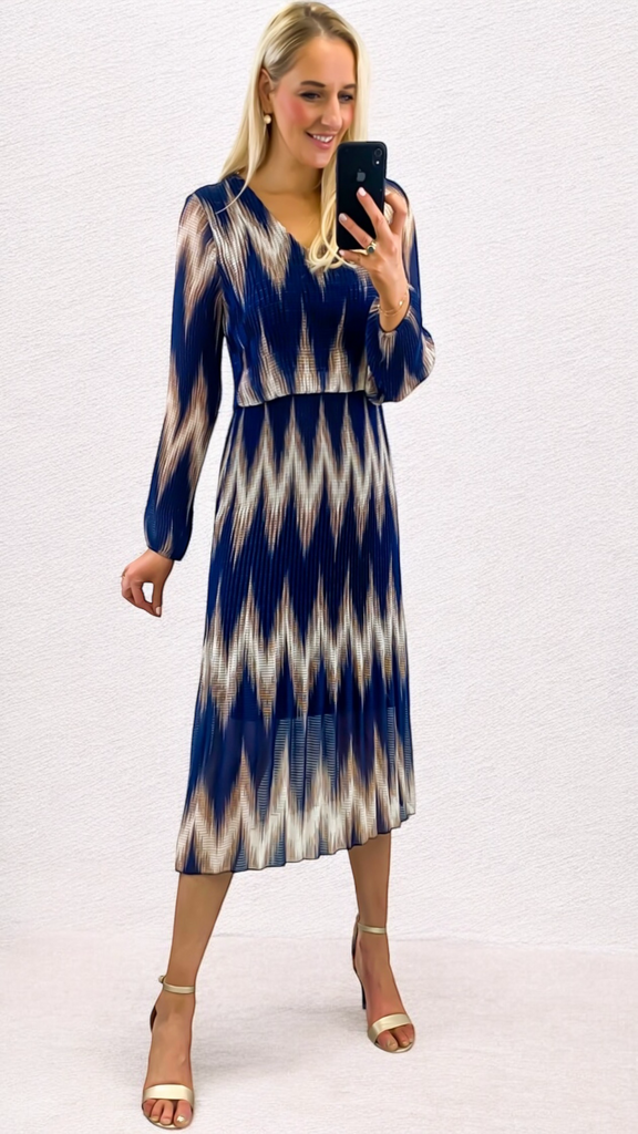 A2238 Navy Zig Zag Loose Top Dress