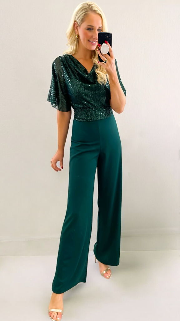 5-A2070 Amelia Green Sequin Jumpsuit