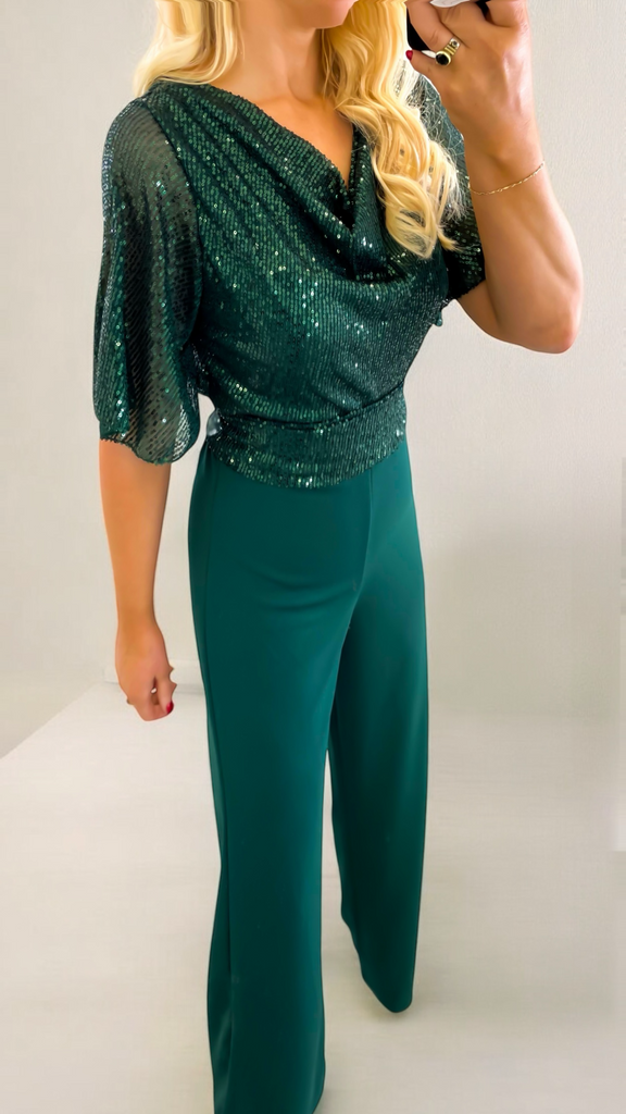 5-A2070 Amelia Green Sequin Jumpsuit