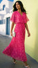 A3089 Pink Print Cape Pleat Dress