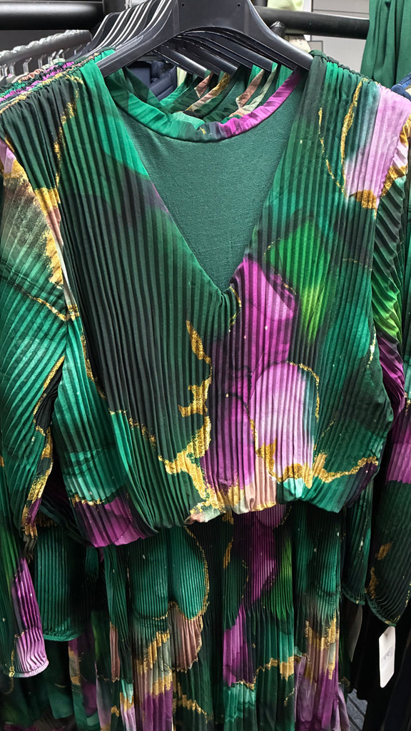 A3309 Marylou Green Print Loose Top Dress