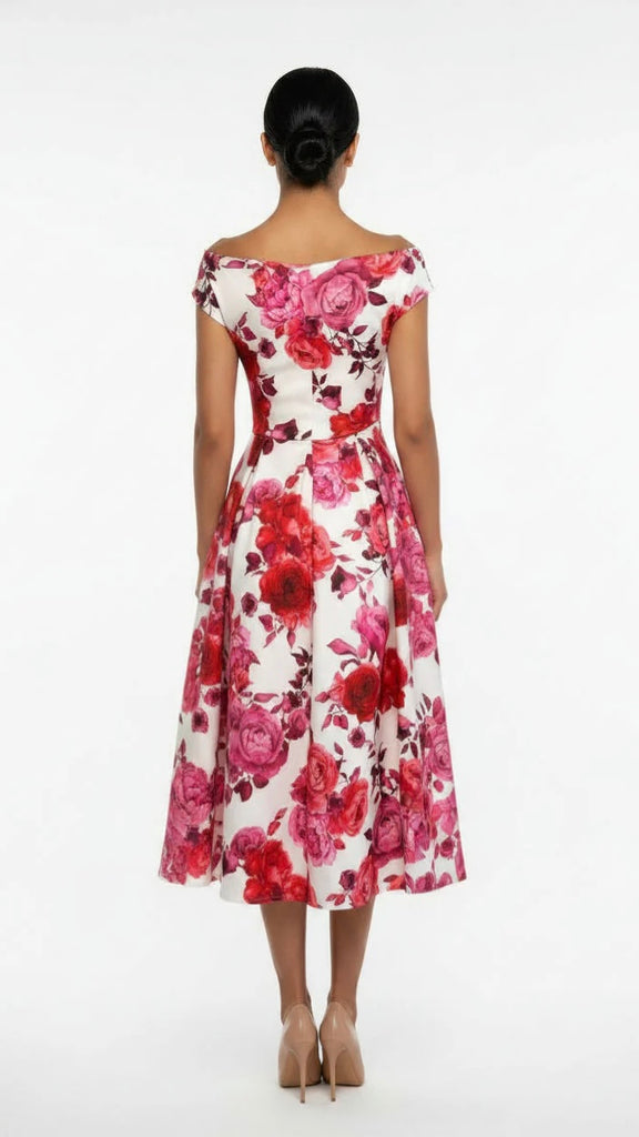 A3063 Sueann Floral Bardot Flare Dress