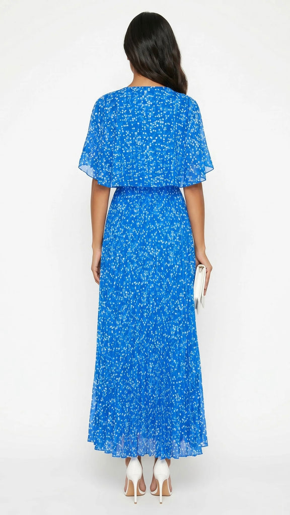 A3091 Royal Print Cape Pleat Dress