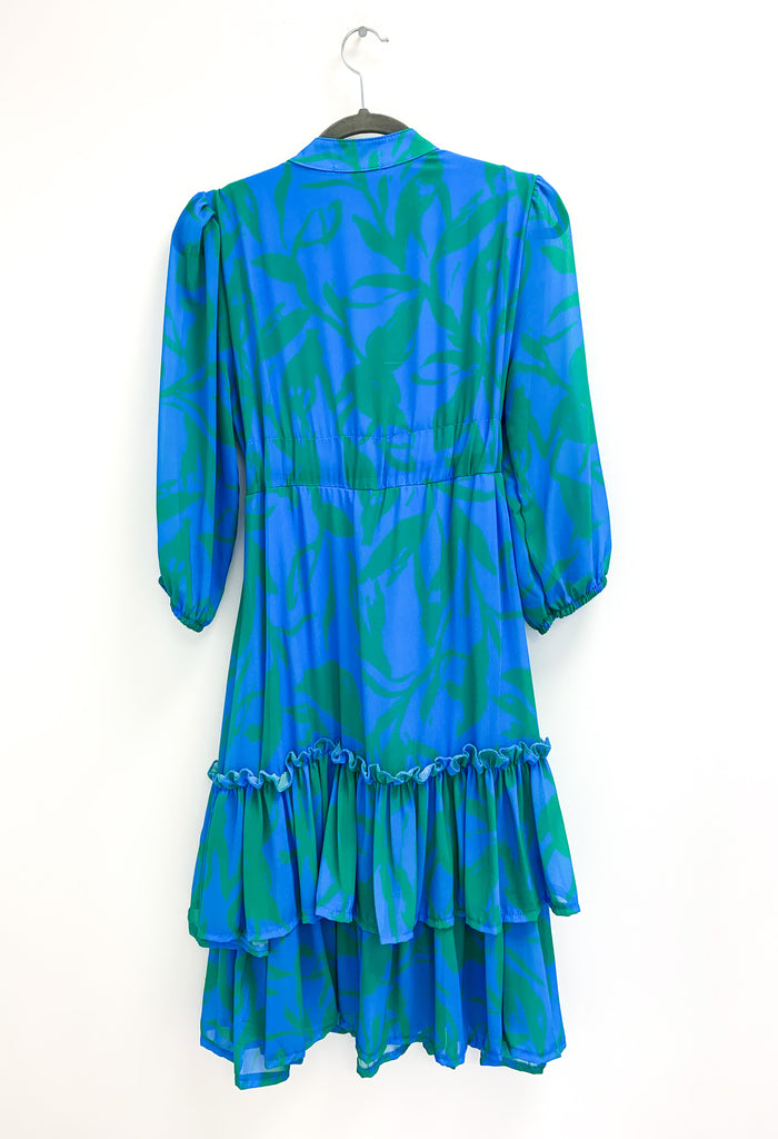 A1537 Blue Print Latina Flounce Dress