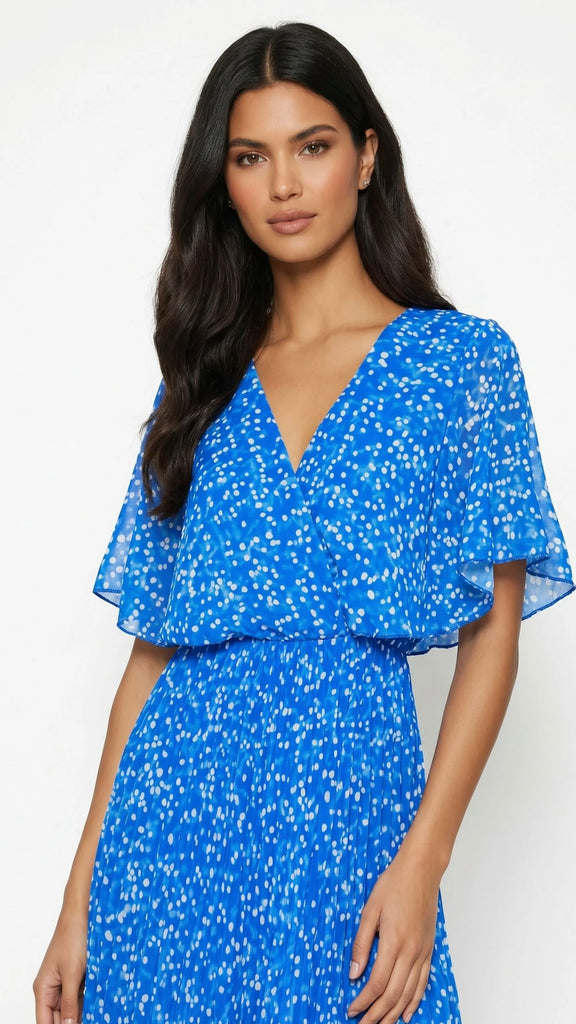 A3091 Royal Print Cape Pleat Dress