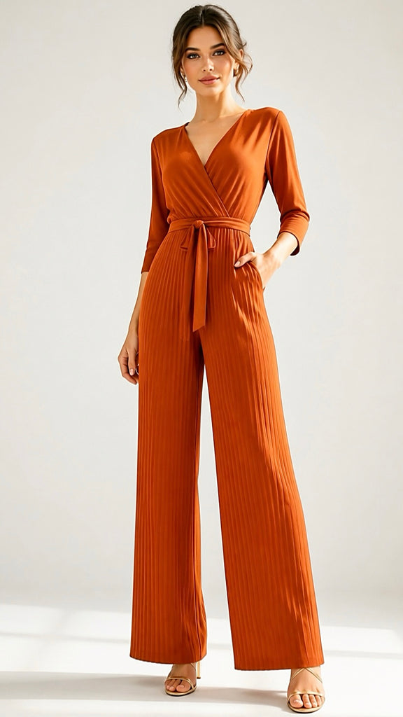 A3154 Terracotta Taylor Pleat Jumpsuit