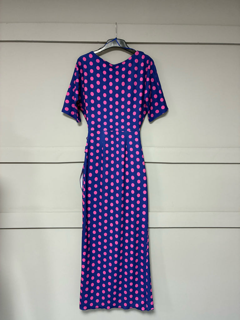 A3094 Una Navy Polka Drape Dress