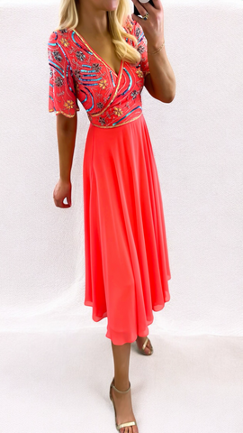 A2216 Pink Print Viola Frill Dress