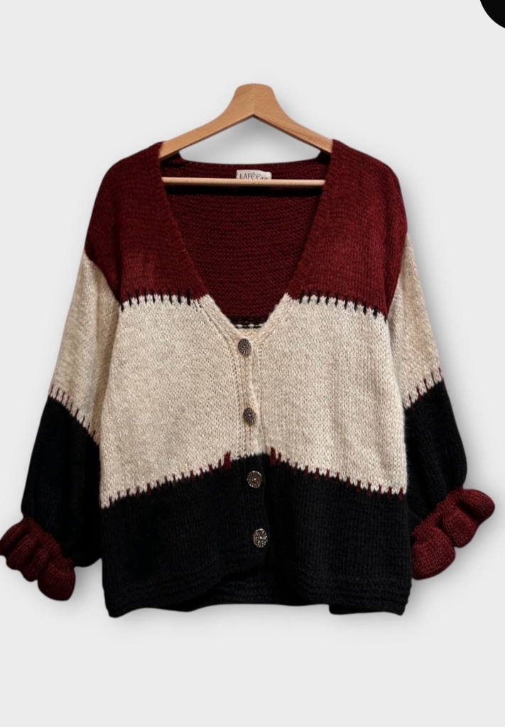 A2741 Chunky Knit Cardi Wine
