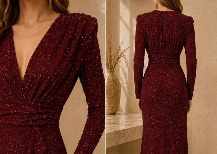 A3328 Liana Wine Sparkle Maxi Dress