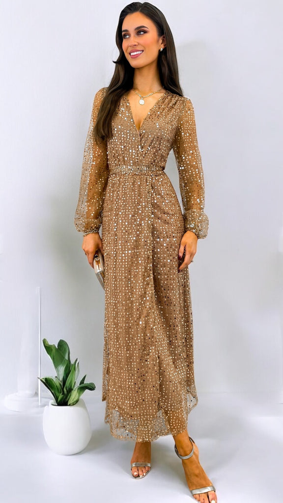 4-A2037 Kilray Golden Sequin Midi Dress