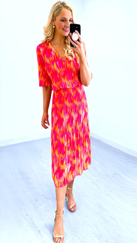 A1596 Colourblock Pleat Dress (prints vary)