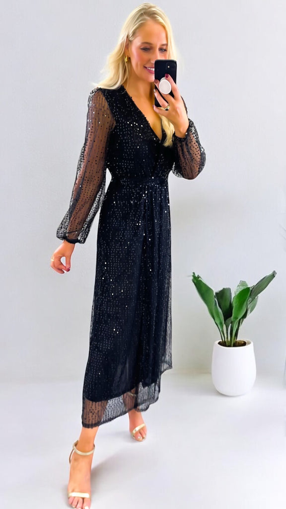 4-A2048 Kilray Black Sequin Midi Dress