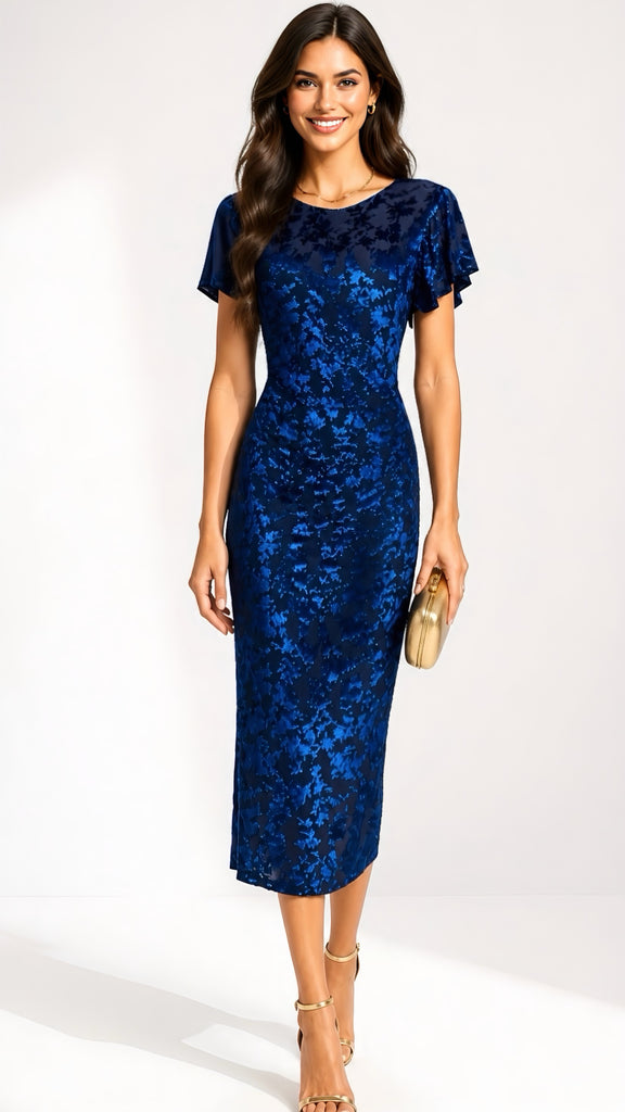A3271 Velvet Flutter Sleeve Bodycon Dress