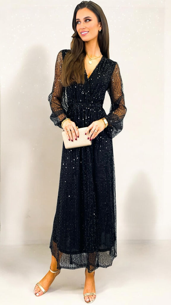 4-A2048 Kilray Black Sequin Midi Dress