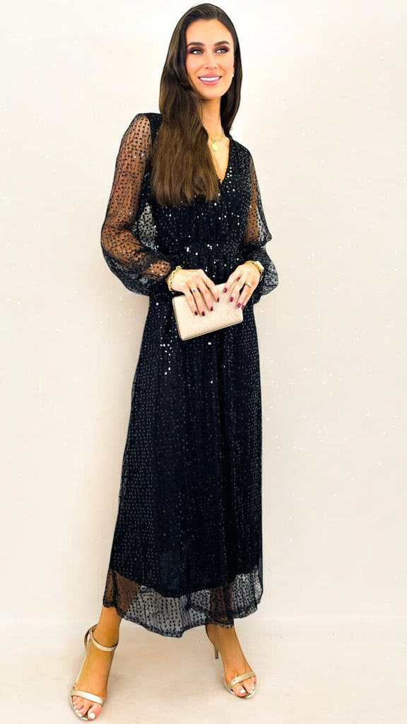 4-A2048 Kilray Black Sequin Midi Dress