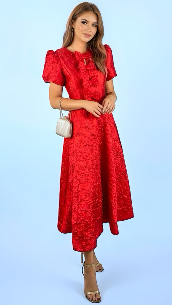 A2637 Emmy Red Brocade Flare Dress