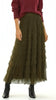 A2710 Khaki Tulle Ruffle Maxi Skirt